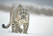 Snow Leopard In The Snow Generative Ai