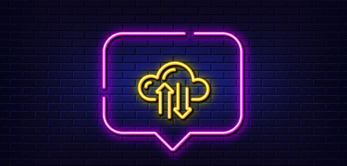 Poster - neon light speech bubble. cloud computing sync line icon. internet data storage sign. file hosting t
