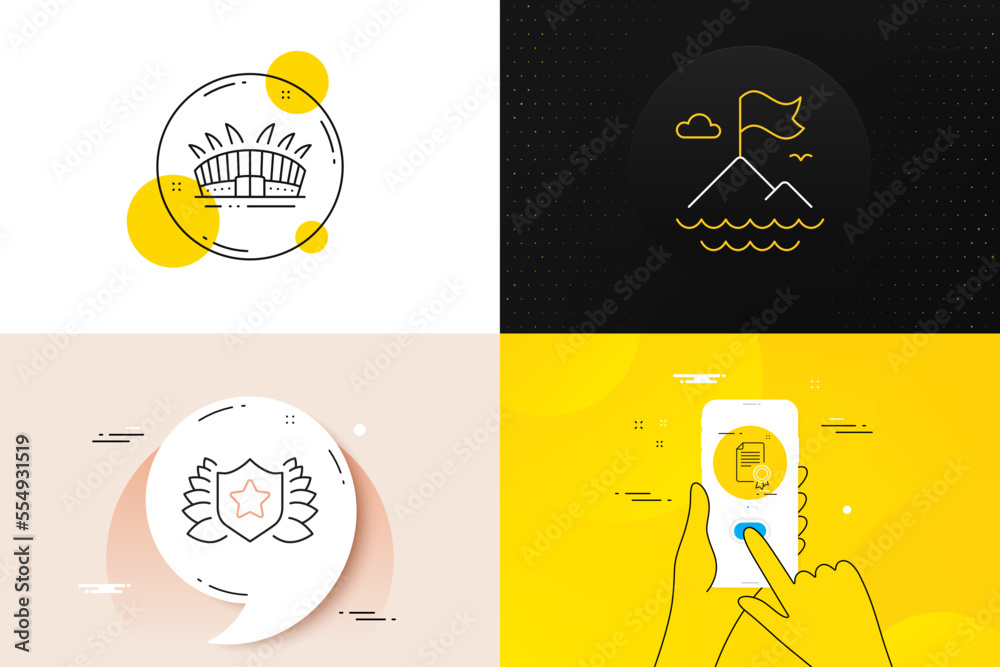 Minimal set of Arena stadium, Certificate and Laureate line icons ...