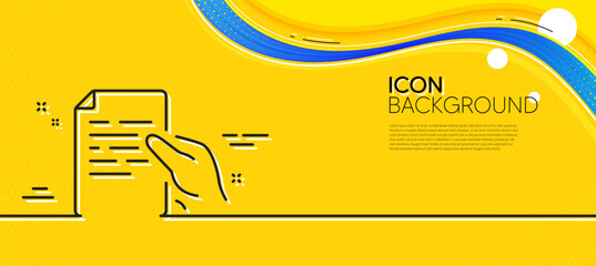 Poster - document line icon. abstract yellow background. hold doc file page sign. office note symbol. minimal