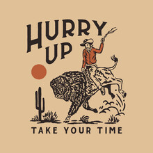 Bison Illustration Rodeo Graphic Cowboy Design Cactus Vintage Bad Land