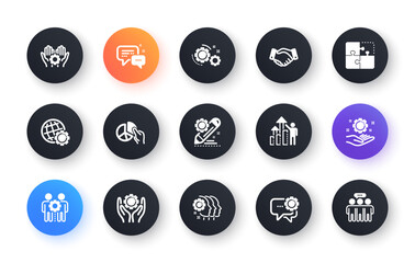 Poster - employees benefits icons. business strategy, handshake and people collaboration. teamwork, social re