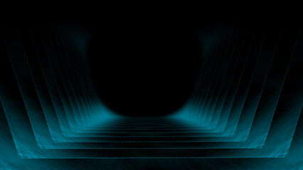 Poster - Galactic portal with linear connections. Optical illusion of a laser tunnel. Technological connections of space and time. The concept of leaders in the technological world. 3d rendering.