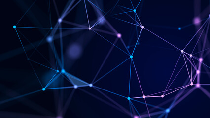 Fototapete - Connection of colored lines and shapes in space. Big data visualization. Digital background. 3d rendering.