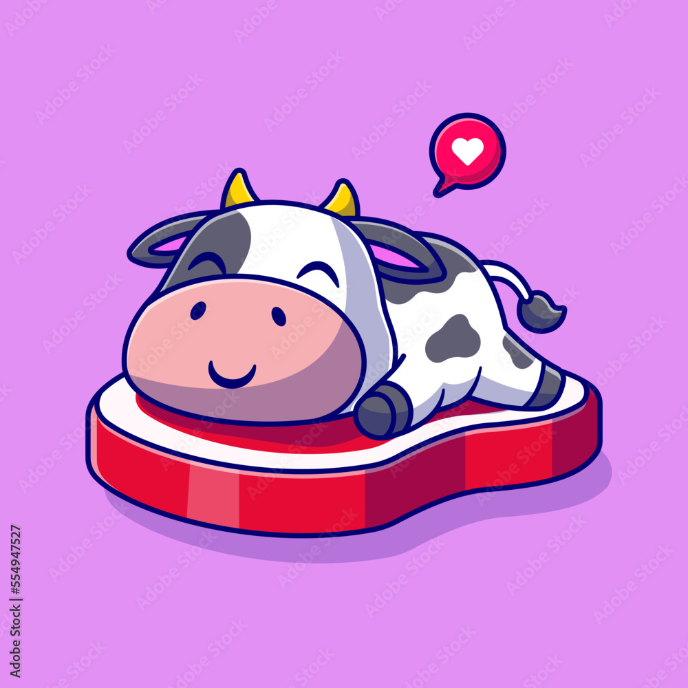 Cute Cow Lay on Bread Cartoon Vector Icon Illustration. Animal Food ...