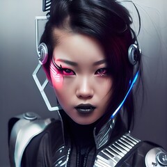 Wall Mural - portrait of a sci-fi cyberpunk girl. high-tech futuristic woman from the future. the concept of virt