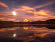 © Designpics - Supermoon reflection at sunrise in Lago Azul, Torres del Paine National Park; Patagonia, Chile
