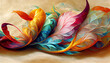 © neirfy - Colorful vintage feather organic background, teal and orange lines, web banner