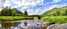 Panoramic View Of Butter Bridge Over Kinglas Water In The Loch Lomond National Park In Scotland.