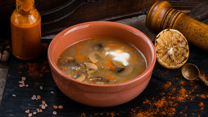 Sticker - Mushroom soup with champignons, potatoes, carrots and sour cream.