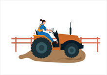  The Woman Driving The Tractor Vector Illustration