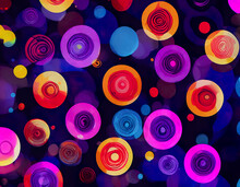 Circles And Dots In Luminous Colors, Bright Red Orange And Pink Dots, Blue, Purple, Illustration, Digital
