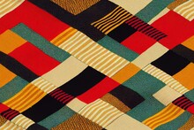 Patchwork Design Typical Of Traditional African Kente Fabric. Background Is A Seamless Geometric Patchwork Pattern. Repetitive Tile Patch On A Bohemian Rug Safari Shirt Generative AI