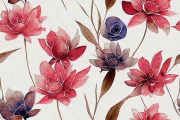 Wall Mural - Classy Floral Seamless Pattern with Watercolor Flowers Generative AI