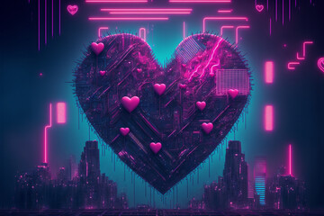 Wall Mural - background with cyberpunk style heart, Generative AI