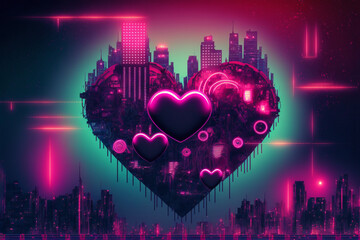 Wall Mural - background with cyberpunk style heart, Generative AI