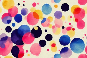 Wall Mural - Assorted blotches of color, confetti-like dots, a continuous watercolor design on an ivory backdrop. Generative AI