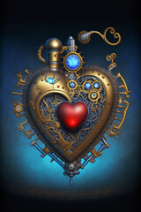 Wall Mural - background with steampunk  style heart, Generative AI