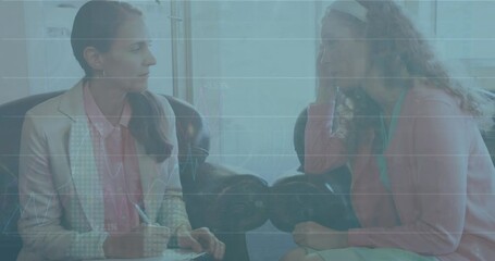 Poster - Animation of financial data processing over businesswomen working in office