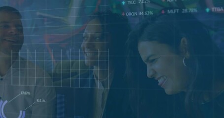 Poster - Animation of financial data processing over business people working in office
