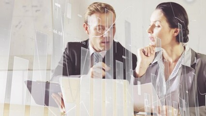Poster - Animation of data processing over business people working in office