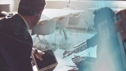 Poster - Animation of data processing over business people working in office