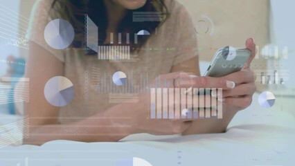 Poster - Animation of data processing over caucasian woman using smartphone