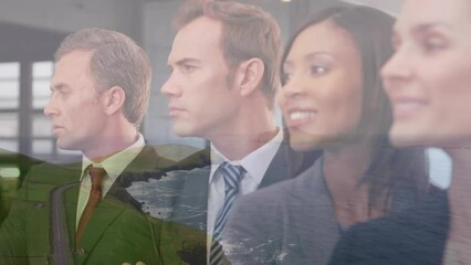 Poster - Animation of landscape over diverse business people