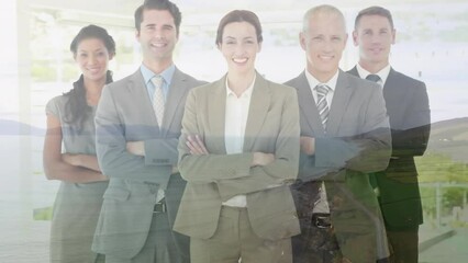 Poster - Animation of landscape over diverse business people