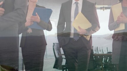 Poster - Animation of landscape over diverse business people