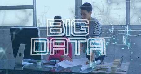 Poster - Animation of big data text over diverse business people