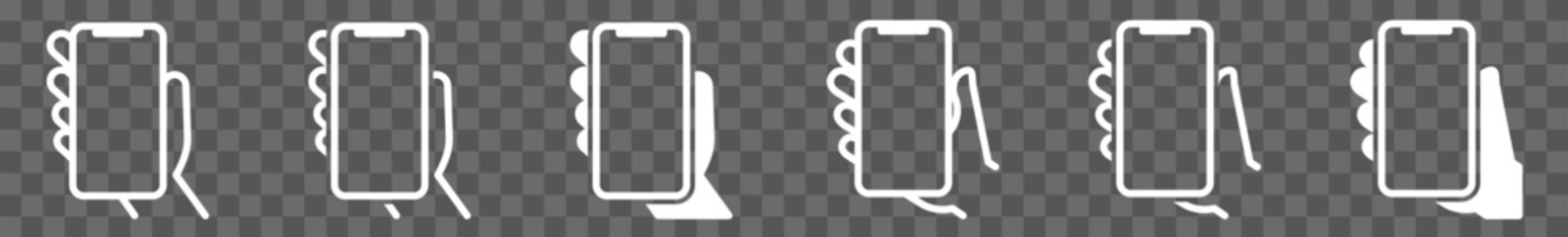 Poster - Hand Holding smartphone Icon White Set | Mobile Phone Vector Illustration Logo | Cellular Phones Cellphone Icons Isolated Collection