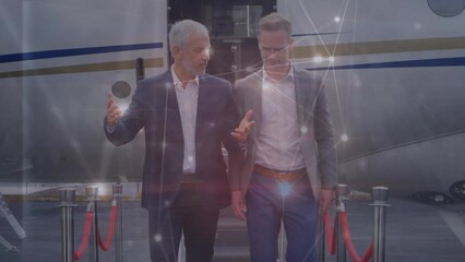 Poster - Animation of network of connections over diverse business people at airport