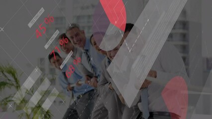 Poster - Animation of financial data processing over diverse business people working at office