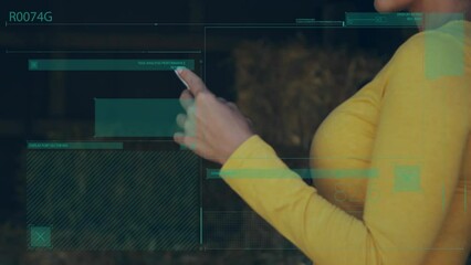 Poster - Animation of data processing over woman using smartphone