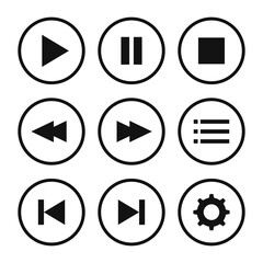 Media player button icon set in flat design