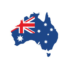 Wall Mural - Vector flat Australian map silhouette with flag isolated on white background