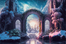 Ancient Architecture Arch With A Pathway In A Frozen Winter Landscape