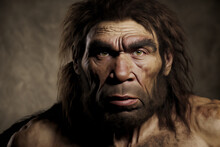 Generative AI Illustration Of Neanderthal Prehistoric Caveman