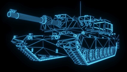 3D rendering illustration Tank blueprint glowing neon hologram futuristic show technology security for premium product business finance  