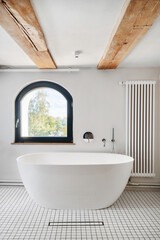 Wall Mural - Bathroom interior with white bath near window