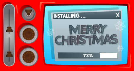 Poster - Cartoon Computer With the word Merry Christmas. Message of a screen displaying an installation window.