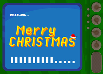 Poster - Cartoon Computer With the word Merry Christmas. Message of a screen displaying an installation window.