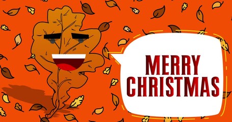 Poster - Autumn Leaf with Merry Christmas text in speech bubble.