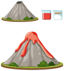 Wall Mural - set of volcano science experiment
