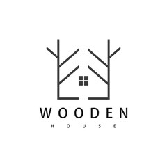 wooden house line logo vector