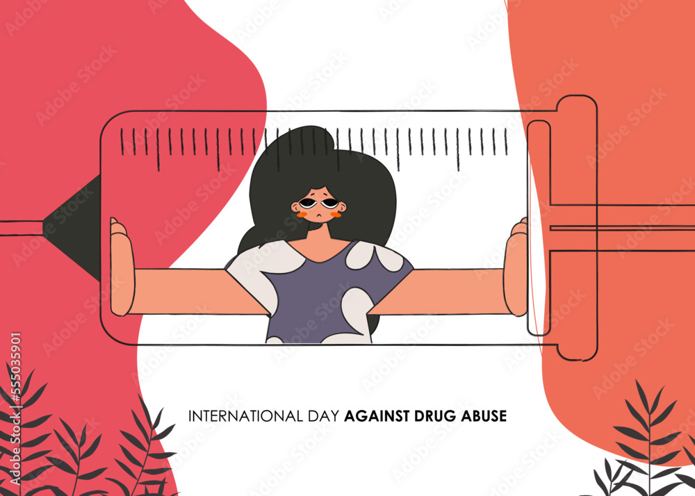 International Day Against Drugs poster. The woman is inside the syringe ...