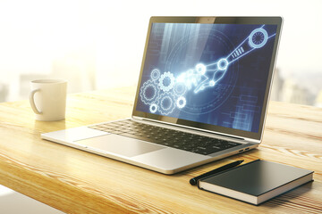 Aufkleber - Creative abstract robotics technology hologram on modern computer monitor, artificial intelligence and machine learning concept. 3D Rendering