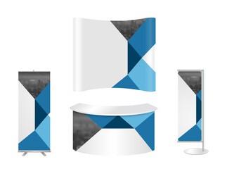 Aufkleber - Advertising exhibition stand design with promotional elements in corporate identity style isolated 