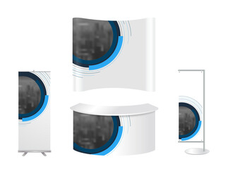 Aufkleber - Advertising exhibition stand design with promotional elements in corporate identity style isolated 
